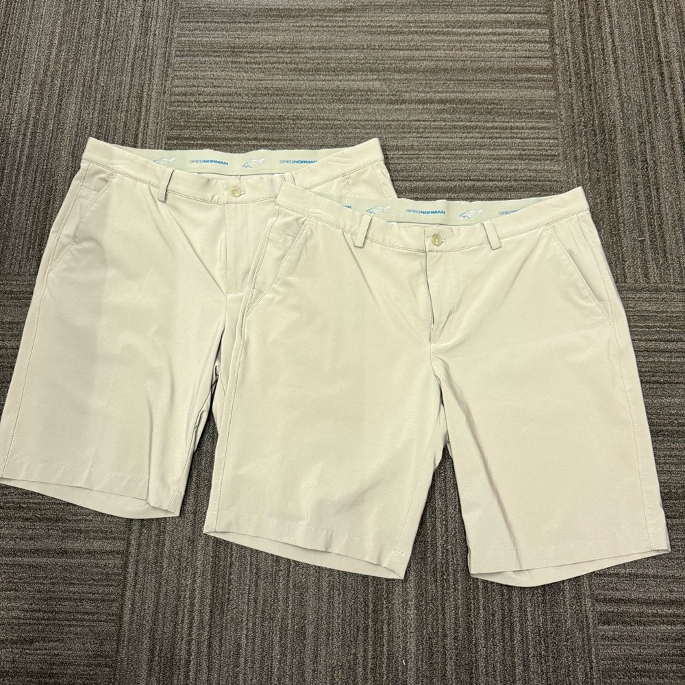 Greg Norman Collection Men's Tan Flat Front Shorts Bundle of 2